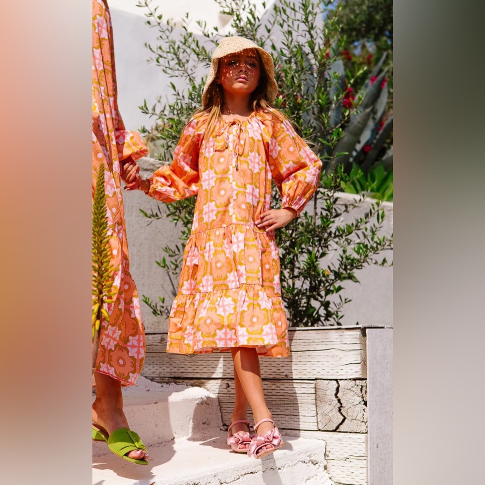 Ivy City Co Mini Imogen Dress “Geo” Belt Pockets Peach Green Pink New Girl 11/12